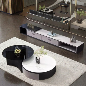 Mesa de Centro Creativa de Estilo InS, Moderna y de Lujo Ligero, con Tapa Redonda de Mármol y Marco de Madera, para Sala de Estar y Bar en Casa - Product Image 4