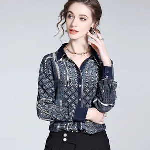 Top Fashion women high end blouses 100% natural silk shirt women crepe de chine blouse long sleeves