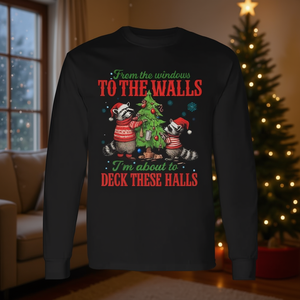 T-shirt à manches longues Raccoon, design de Noël, thème Deck The Halls - Product Image 3