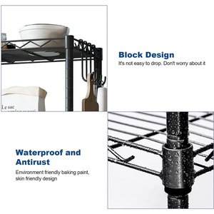 Estante de almacenamiento de 3 niveles Estantería de alambre Estante de almacenamiento de metal para organización de cocina con pies de nivelación Negro - Product Image 5