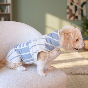 Peignoir pour chien rayé bleu en coton léger, vêtement pour chiot et chat avec poche pour usage quotidien - Product Image 4