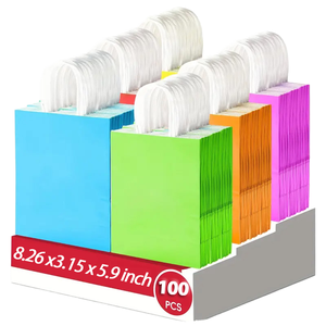 100PCS 10 Colors Mixed Kraft <b>Paper</b> Shopping Bags 8.3x4.3x10.6in Handles <b>Biodegradable</b> Promotion Kids Party Wedding Holiday - Product Image 1