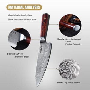 <span class=keywords><strong>Couteau</strong></span> de chef en acier Damas VG-10, manche en bois de santal, <span class=keywords><strong>couteau</strong></span> de chef professionnel ultra-affûté, 8 pouces - Product Image 4