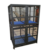 Cage pour chien de qualité commerciale, robuste, en fer, abri extérieur respirant, avec revêtement en poudre, plateau en plastique amovible, double compartiment