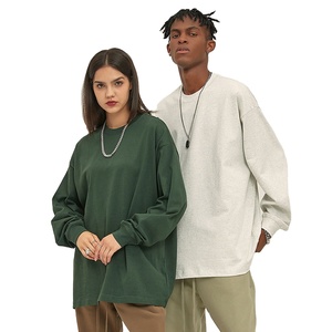 100% algodón 305G suelta manga <span class=keywords><strong>larga</strong></span> sólido de gran tamaño peso pesado hombres mujeres camisetas bordado Impresión logotipo personalizado camisetas - Product Image 2