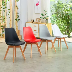 Pied en bois de hêtre, siège en plastique, <span class=keywords><strong>chaise</strong></span> à cadre en fer, meilleur prix - Product Image 1