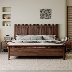 Letto Matrimoniale Stile Antico Francese 1,8m, Design Semplice e Retrò, Letto Nuziale con Nucleo in Legno di Pesco Affumicato, Design Moderno e Morbido - Product Image 1