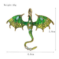 Broche Rétro Dragon en Alliage de Zinc Émaillé Style Européen et Américain, Incrustée de Diamants, Épingle Animale, Bestseller Transfrontalier Polyvalent