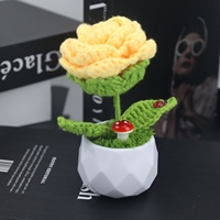 Plante en pot de fleurs au crochet en forme de rose colorée, pot de fleurs artificiel en laine tricotée, ornement de maison miniature naturel, Saint-Valentin