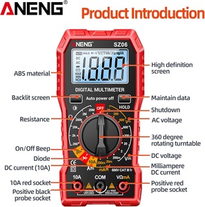 Medidor de Voltaje y Resistencia SZ06, Amperímetro, Voltímetro, Pantalla LCD con Retroiluminación, Función de Retención Automática de Energía para Electricistas - Product Image 6