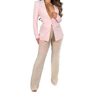 High Quality Sexy Solid Color Coat See Through Pants 2 Piece <b>Set</b> Women Fashion - Product Image 1