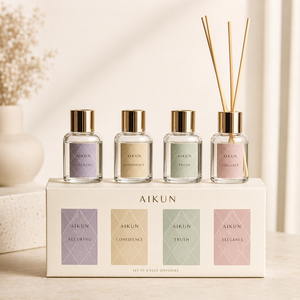 ชุดกล่องของขวัญน้ำหอมกระจายกลิ่นแบบก้านหวาย 4 ชิ้น ยี่ห้อ Aikun Soft Pastel บรรจุขวดแก้ว พร้อมก้านหวาย สำหรับใช้ในบ้านและสปา - Product Image 3