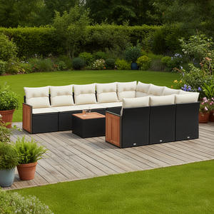 Ensemble de canapés de jardin en rotin noir élégant, meubles modulaires d'extérieur avec coussins en mousse haute densité pour usage extérieur - Product Image 2
