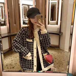 2021 automne et hiver nouveau pied de poule ample à manches longues sauvage tricot Cardigan <span class=keywords><strong>pull</strong></span> veste col rond Vintage <span class=keywords><strong>pull</strong></span> - Product Image 3