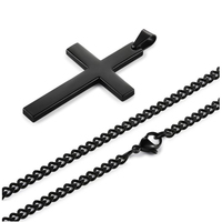 Collier Pendentif Charme pour Homme, Croix Noire sur Chaîne à Maillons en Acier Inoxydable Plaqué Or et Argent, Bijou Cadeau