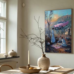 Peinture murale réaliste sur toile, style neutre et doux, scène rose peinte à la main, peinture à l'huile texturée 3D, grande peinture murale décorative - Product Image 5