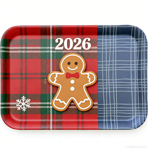 Bandeja de melamina <span class=keywords><strong>para</strong></span> aperitivos de 14 x 9.7 pulgadas con diseño navideño a cuadros y <span class=keywords><strong>hombre</strong></span> de jengibre, ligera con asas recortadas - Product Image 5