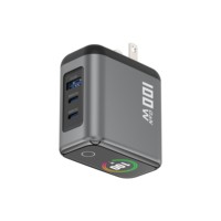 Chargeur mural GaN 100W avec prise US, charge rapide PD, 2 ports Type-C, 1 port USB-A, avec écran numérique intelligent TFT, adaptateur pour téléphone, tablette, ordinateur portable