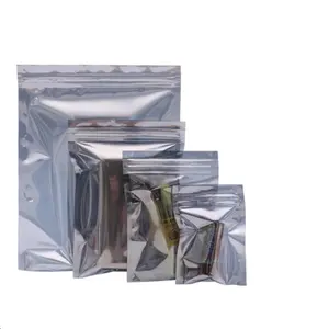 Tas ESD Pelindung Plastik Ritsleting Segel Panas Anti Statis Cetak Kustom Tas Kemasan Mylar Foil Aluminium Bening dengan Takik Sobek