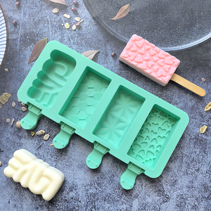 4 lỗ hình vuông nhỏ Silicone Kem khuôn tự làm sô cô la tráng miệng Popsicle khuôn khay Ice Cube Maker mùa hè Nguồn cung cấp bên - Product Image 2