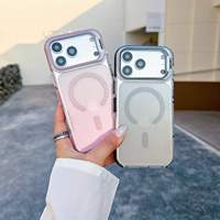 Coque transparente antichoc magnétique en TPU PC à changement de couleur progressif avec support de protection d'objectif pour iPhone 17 16 15 14 13 12 11