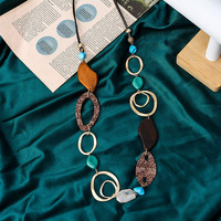 Kalung Tali Katun Kayu Avalaya dan Kerang Gaya Bohemian untuk Wanita