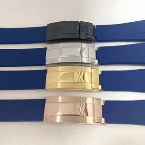 Pièces de montre, fermoir pliant en acier inoxydable, 20 mm, extrémité incurvée de 180 mm, bracelet de montre en silicone bleu - Product Image 1