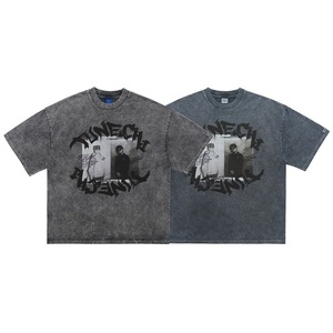 T-shirt homme bleu délavé surdimensionné avec imprimé graphique, style streetwear, décontracté, pour l'été - Product Image 5