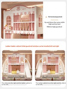 Cama litera de <span class=keywords><strong>madera</strong></span> para niñas, tamaño doble, con tobogán de casa del árbol para espacios pequeños - Product Image 4