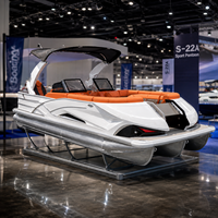 Bateau ponton spacieux au design élégant de haute qualité, 12 places, avec table, échelle de bain, auvent, idéal pour les rassemblements familiaux, les croisières au coucher du soleil, la pêche, 200 CV