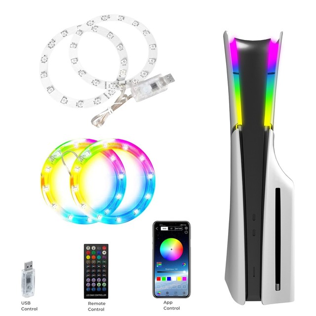 Smart for PS5 RGB LED Strip Light DIY 3 Control Modes 8 Colors 400 Effect Sound Pickup Ring Game Accessories