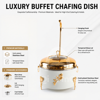 Chauffe-Plat Buffet 8L 10L en Acier Inoxydable 201 Épaissi Blanc Doré avec Couvercle Visible Suspendu pour Hôtels et Banquets de Mariage