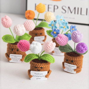 Adornos de escritorio de flores de lana de energía positiva, muñeca de tarjeta de mano con planta de punto en maceta para Navidad y Año Nuevo - Product Image 1