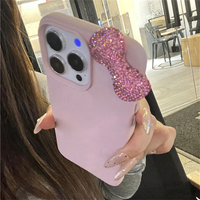 Étui de téléphone de luxe en cuir à motif litchi avec nœud en strass, antichoc, pour iPhone 16 15 14 13 12 11 17 Pro Max Air XS Plus, étui souple
