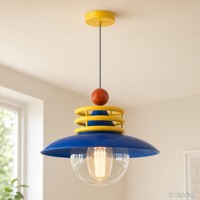 Lustre moderne bleu et jaune avec abat-jour en forme d'anneau pour salle à manger, salon, chambre à coucher, baie vitrée, chambre d'enfant