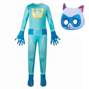 Traje de SuperKitties Azul para Niños, Disfraz de Halloween, Cosplay, Actuación en Escenario, Diseño de Rejilla sin Costuras - Product Image 1