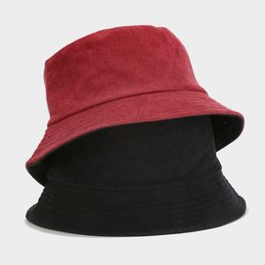 Chapeau Bob Rétro en Velours Côtelé Double Face Couleur Unie Automne Hiver - Product Image 2