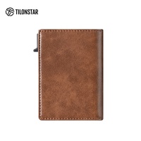 Portefeuille automatique intelligent TC126 en aluminium avec protection RFID, porte-cartes de crédit en cuir et emplacement pour AirTag