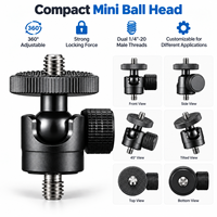 Adaptateur mini rotule en alliage d'aluminium CNC avec vis en acier inoxydable 1/4"-20 pour moniteur d'appareil photo, caméra d'action, support de trépied