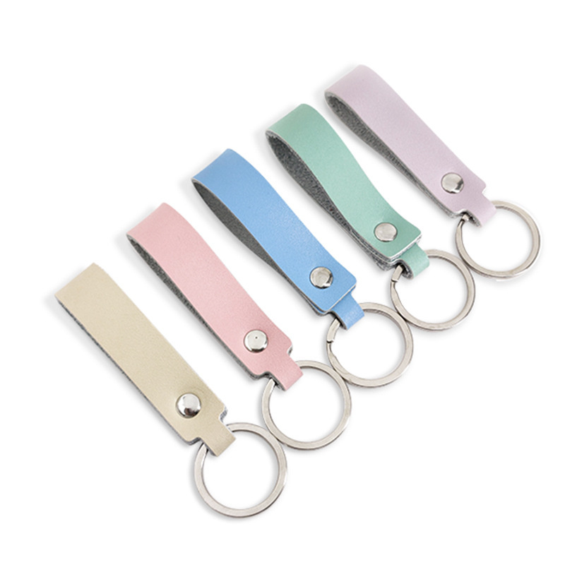 Macaron Color System Custom Blank Car Holder Key Chain Genuine Leather Key Chain Leather