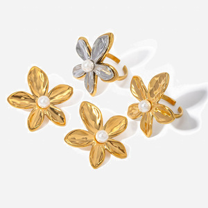 Floral Pearl <b>Stud</b> <b>Earrings</b> Gold Plated Stainless Steel Everyday Wear Women's Jewelry - Product Image 1