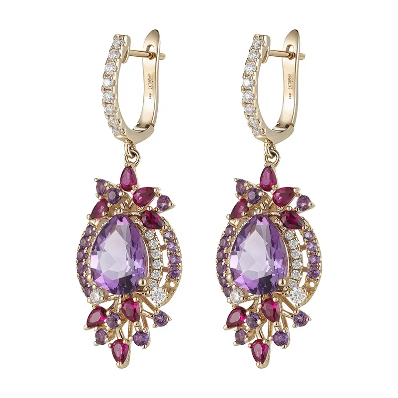 Premium 9K/10K/14K/18Kt Solid Gold Earrings Studs Gemstone Women Girls Fine Jewelry Manufacturer