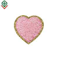 Patchs en chenille patchs de broderie à coudre personnalisés en forme de coeur chenille à paillettes avec bordure en paillettes dorées