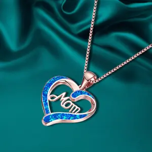 Hot Sale White Gold Plated Heart Pendant Necklace Fine 5A Quality Gem Grade Cubic Opal Mom Mother's Day Necklace For Gift