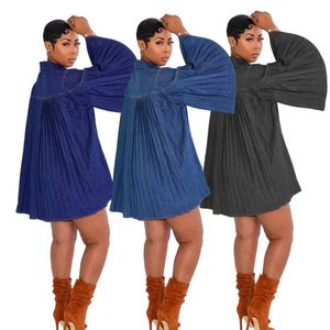 Nuovo Elegante Abito da Donna in Denim con Pieghe <span class=keywords><strong>e</strong></span> Cuciture alla Moda - Product Image 3