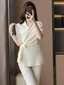 2025 Sommer Elegante weiße profession elle Arbeits <span class=keywords><strong>blazer</strong></span> für Frauen Beauty Salon & Juwelier geschäft Front Desk Button Pants Anzüge - Product Image 3