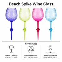 Verre à vin de plage en plastique PS coloré en gros avec tige à pointe de sable et texture taillée en diamant, 4 couleurs, pour l'extérieur