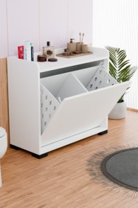ตู้เก็บของในห้องน้ำแบบ 2 ช่องพร้อมตะกร้าผ้า - Product Image 6