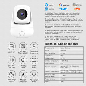Caméra intelligente WiFi Tuya, caméra de surveillance CCTV, intérieure, 3MP HD, panoramique 360° °   Inclinaison à 180° °   Travail à domicile avec Alexa, <span class=keywords><strong>Google</strong></span> Home, MOES, automatisation de la maison intelligente - Product Image 2
