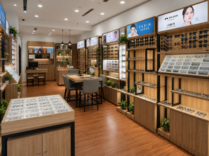 ออกแบบร้านแว่นตาสไตล์นอร์ดิกสมัยใหม่ พร้อมเฟอร์นิเจอร์จัดแสดงแว่นตาทั้งร้าน ตู้กระจกไม้โอ๊ค โลหะสีดำ สำหรับตกแต่งภายในร้านค้าปลีก - Product Image 1